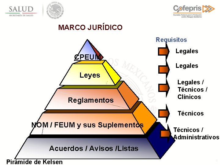 MARCO JURÍDICO Requisitos CPEUM Legales Leyes Reglamentos Legales / Técnicos / Clínicos Técnicos NOM