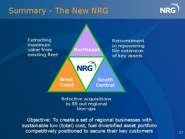 Summary - The New NRG Extracting maximum value from existing fleet Northeast West Coast