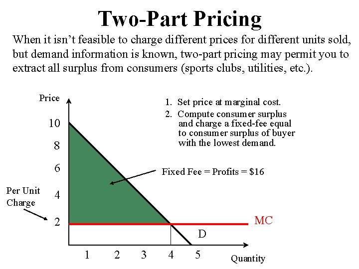 Two-Part Pricing When it isn’t feasible to charge different prices for different units sold,