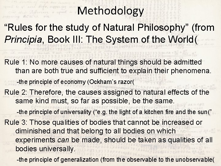 Methodology “Rules for the study of Natural Philosophy” (from Principia, Book III: The System