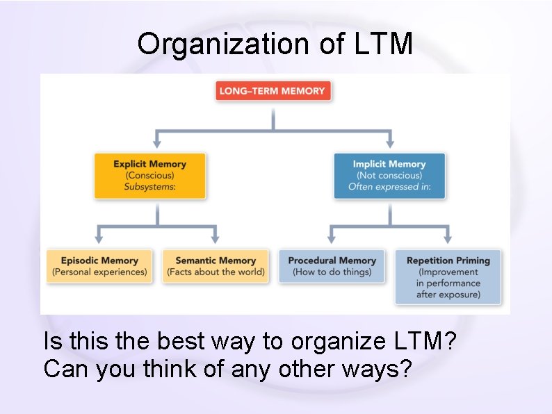 Organization of LTM Is this the best way to organize LTM? Can you think
