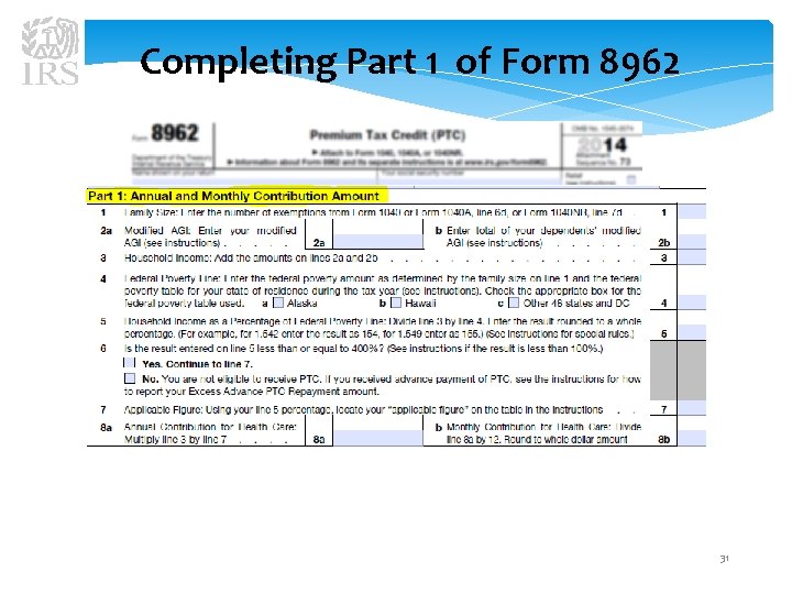 Completing Part 1 of Form 8962 31 