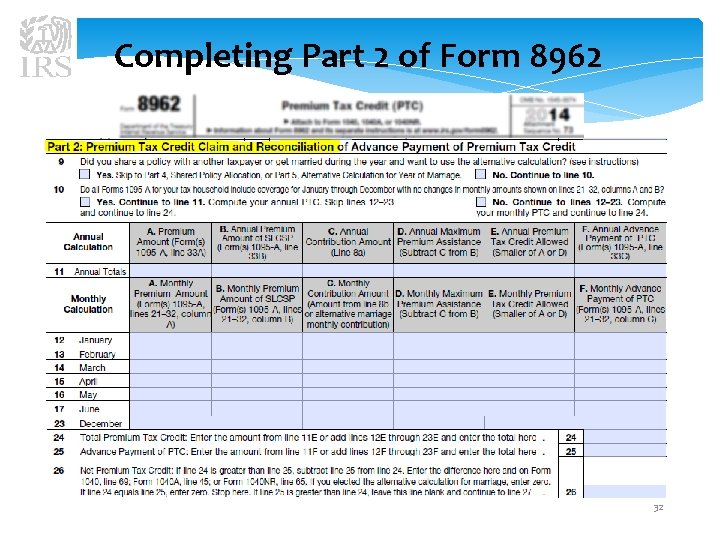 Completing Part 2 of Form 8962 32 