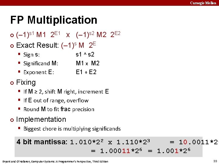 Carnegie Mellon FP Multiplication (– 1)s 1 M 1 2 E 1 x (–