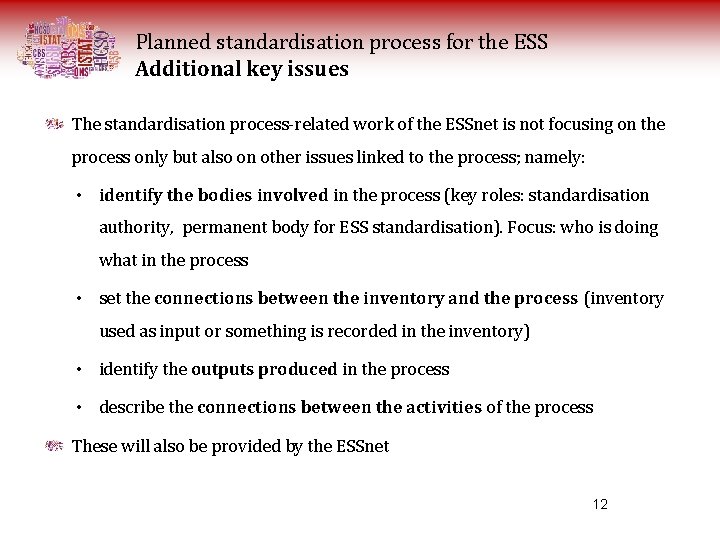 Planned standardisation process for the ESS Additional key issues The standardisation process-related work of Planned standardisation process for the ESS Additional key issues The standardisation process-related work of