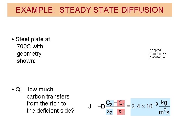 EXAMPLE: STEADY STATE DIFFUSION • Steel plate at 700 C with geometry shown: • EXAMPLE: STEADY STATE DIFFUSION • Steel plate at 700 C with geometry shown: •