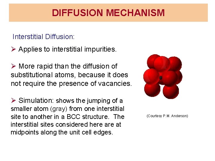 DIFFUSION MECHANISM Interstitial Diffusion: Ø Applies to interstitial impurities. Ø More rapid than the DIFFUSION MECHANISM Interstitial Diffusion: Ø Applies to interstitial impurities. Ø More rapid than the