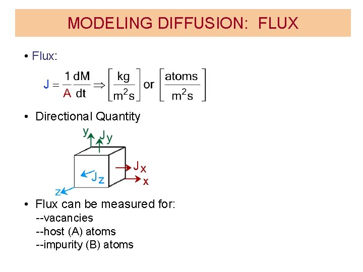 MODELING DIFFUSION: FLUX • Flux: • Directional Quantity • Flux can be measured for: MODELING DIFFUSION: FLUX • Flux: • Directional Quantity • Flux can be measured for: