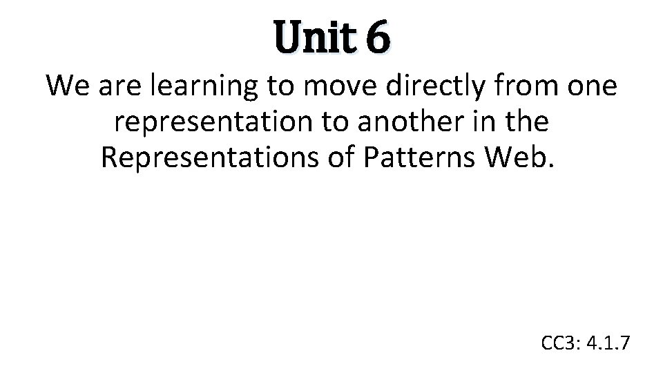 Unit 6 We are learning to move directly from one representation to another in