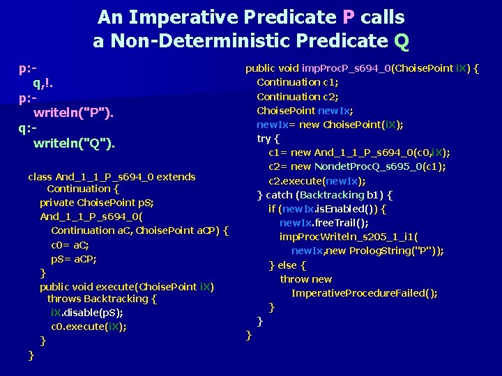 An Imperative Predicate P calls a Non-Deterministic Predicate Q p: q, !. p: writeln("P").