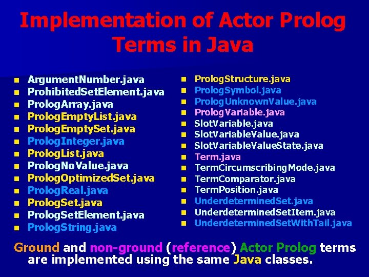 Implementation of Actor Prolog Terms in Java n n n n Argument. Number. java