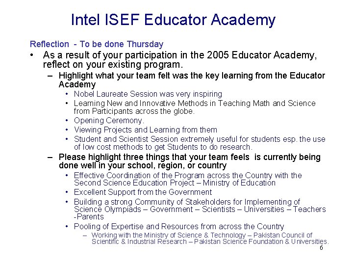 Intel ISEF Educator Academy Reflection - To be done Thursday • As a result