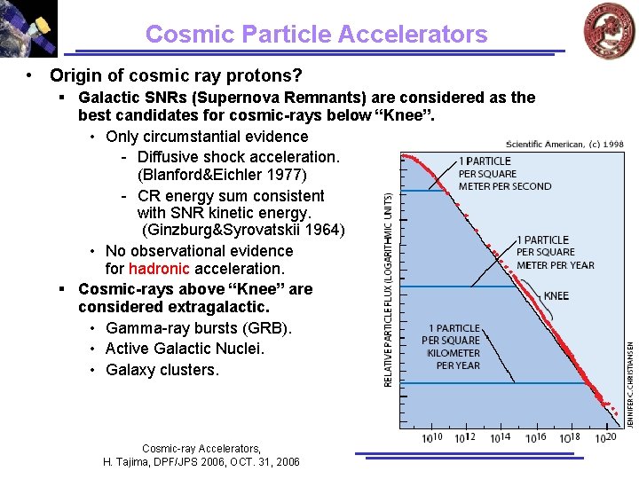 Cosmic Particle Accelerators • Origin of cosmic ray protons? § Galactic SNRs (Supernova Remnants) Cosmic Particle Accelerators • Origin of cosmic ray protons? § Galactic SNRs (Supernova Remnants)