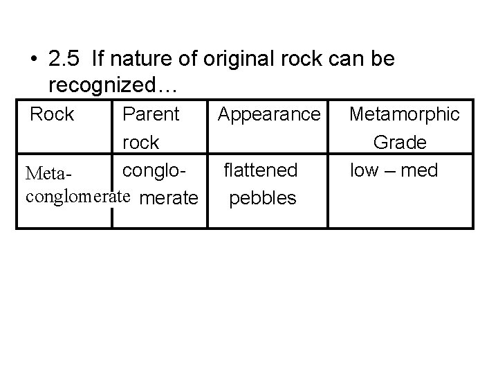  • 2. 5 If nature of original rock can be recognized… Rock Parent