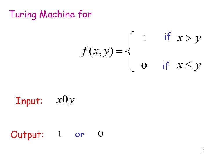 Turing Machine for if if Input: Output: or 32 