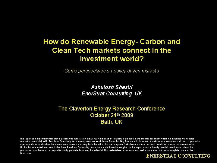 How do Renewable Energy- Carbon and Clean Tech markets connect in the investment world?