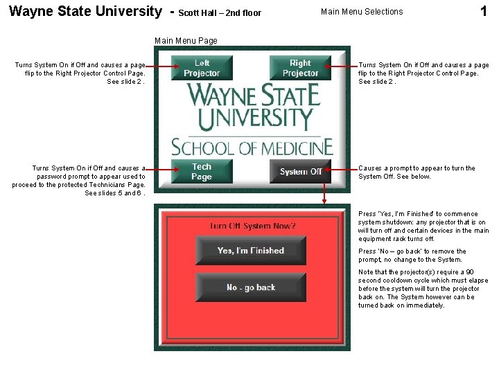 Wayne State University - Scott Hall – 2 nd floor Main Menu Selections 1