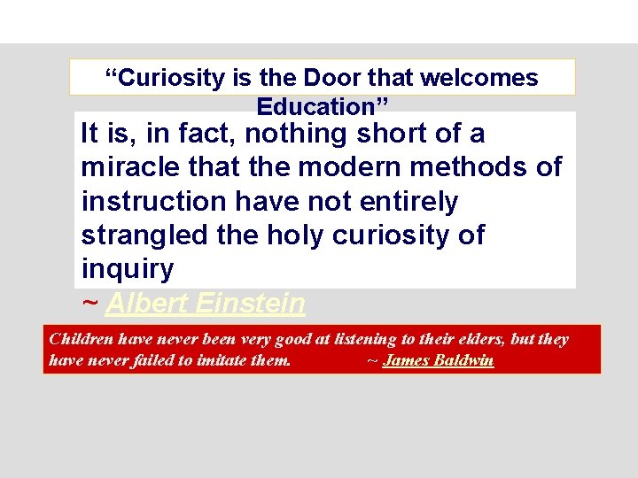 “Curiosity is the Door that welcomes Education” It is, in fact, nothing short of