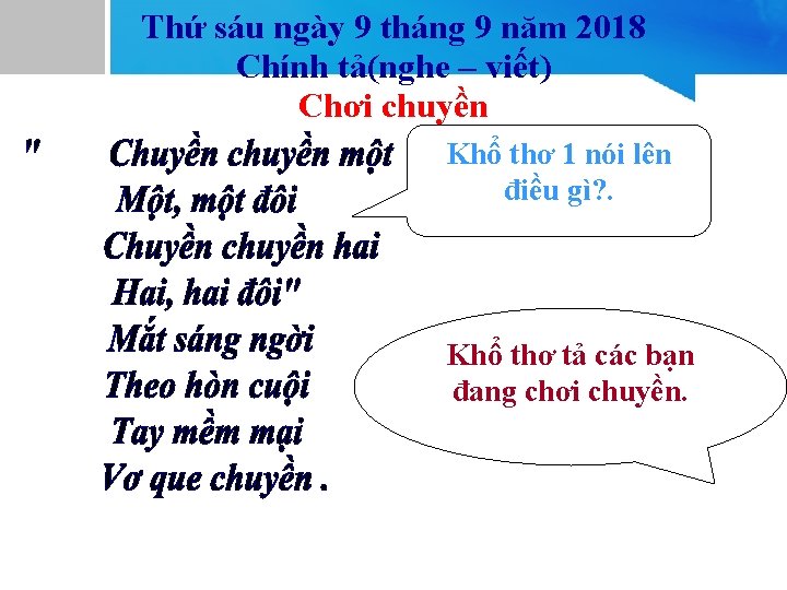 Thứ sáu ngày 9 tháng 9 năm 2018 Chính tả(nghe – viết) Chơi chuyền