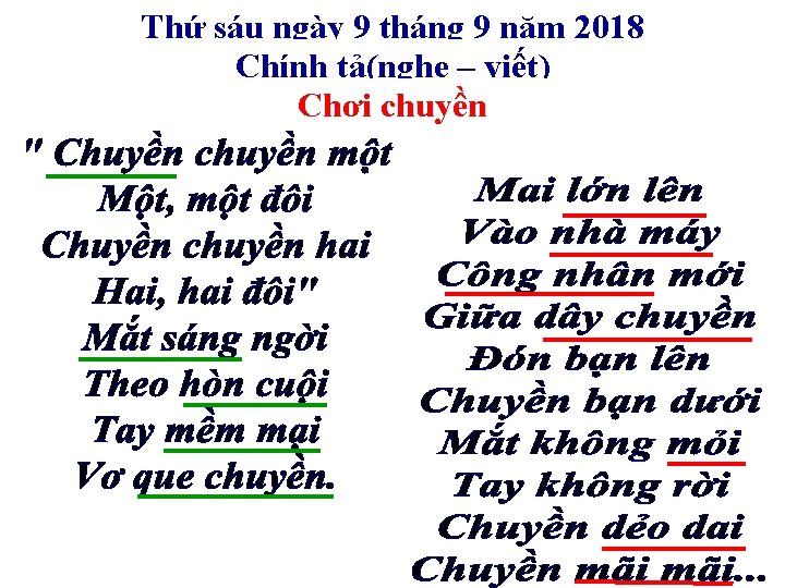 Thứ sáu ngày 9 tháng 9 năm 2018 Chính tả(nghe – viết) Chơi chuyền