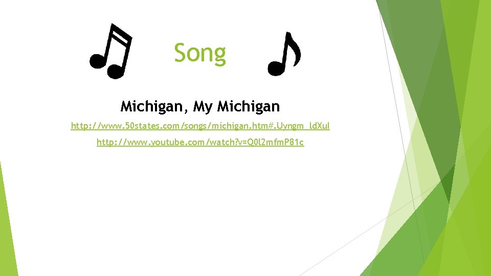 Song Michigan, My Michigan http: //www. 50 states. com/songs/michigan. htm#. Uyngm_ld. Xu. I http: