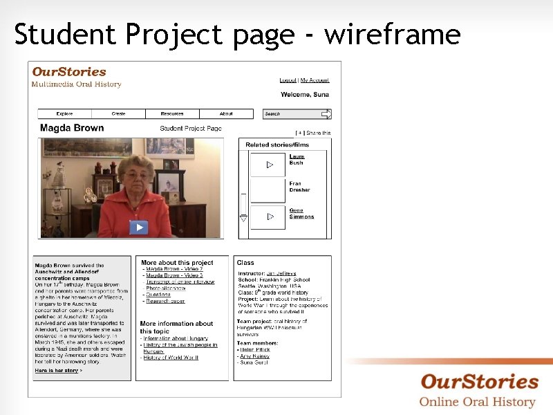 Student Project page - wireframe 