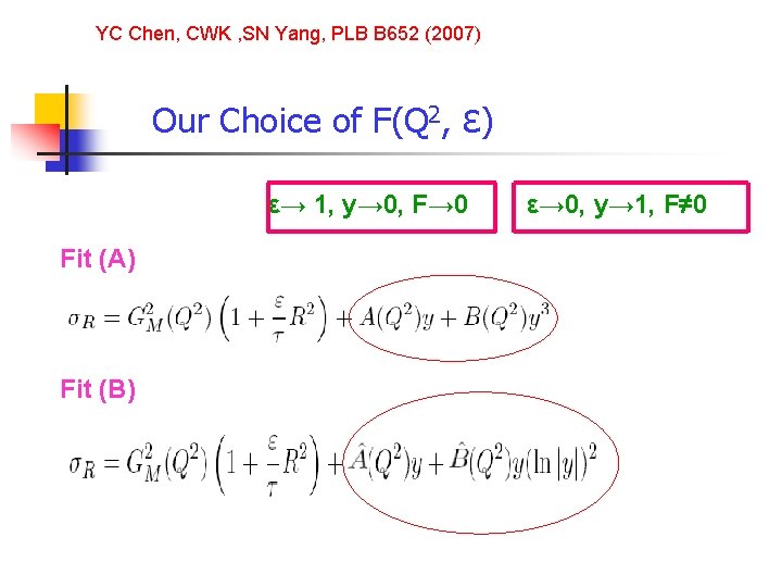 YC Chen, CWK , SN Yang, PLB B 652 (2007) Our Choice of F(Q