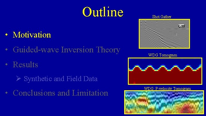 Outline Shot Gather GW • Motivation • Guided-wave Inversion Theory WDG Tomogram • Results