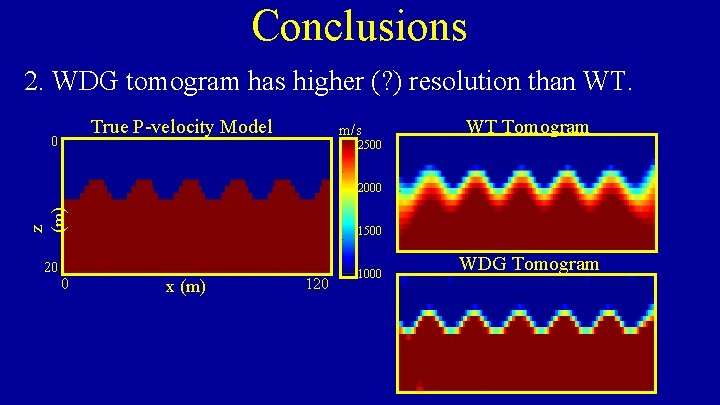 Conclusions 2. WDG tomogram has higher (? ) resolution than WT. True P-velocity Model