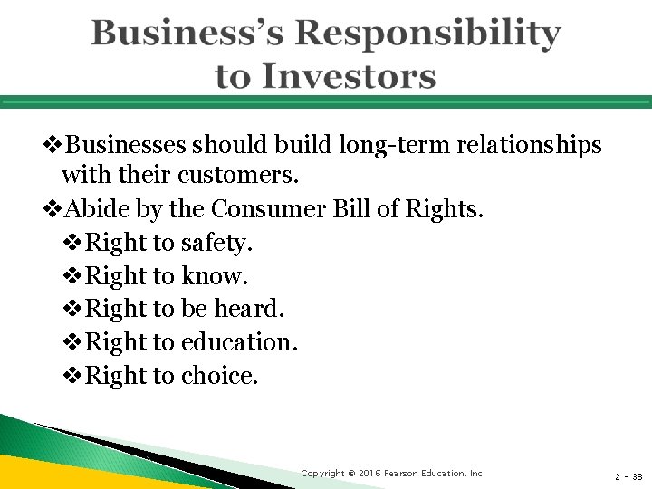 v. Businesses should build long-term relationships with their customers. v. Abide by the Consumer