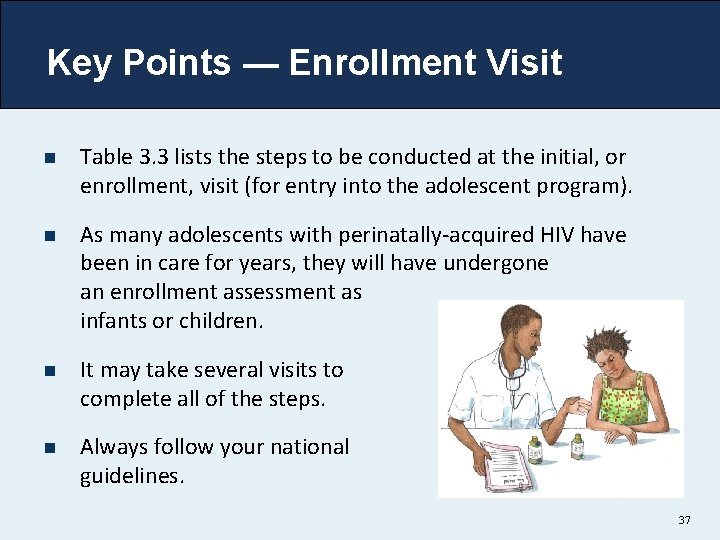 Key Points — Enrollment Visit n Table 3. 3 lists the steps to be