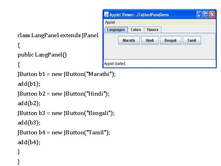 class Lang. Panel extends JPanel { public Lang. Panel() { JButton b 1 =