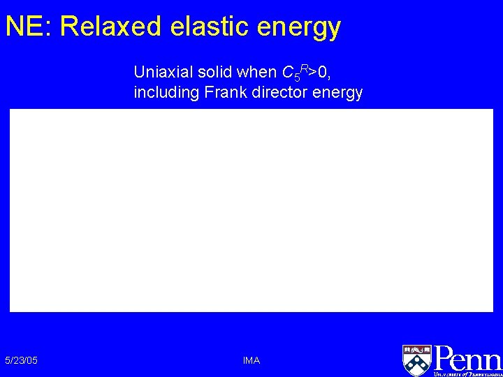 NE: Relaxed elastic energy Uniaxial solid when C 5 R>0, including Frank director energy NE: Relaxed elastic energy Uniaxial solid when C 5 R>0, including Frank director energy