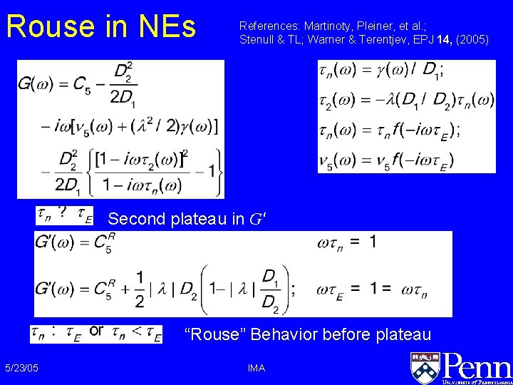 Rouse in NEs References: Martinoty, Pleiner, et al. ; Stenull & TL; Warner & Rouse in NEs References: Martinoty, Pleiner, et al. ; Stenull & TL; Warner &