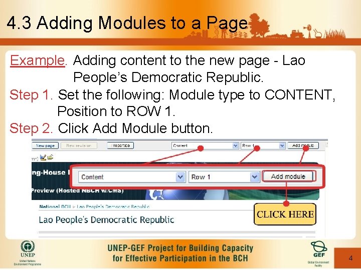 4. 3 Adding Modules to a Page Example. Adding content to the new page