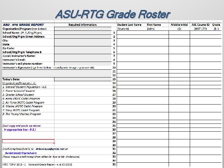 ASU-RTG Grade Roster 