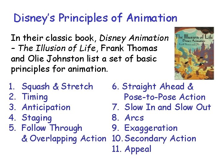 Disney’s Principles of Animation In their classic book, Disney Animation – The Illusion of