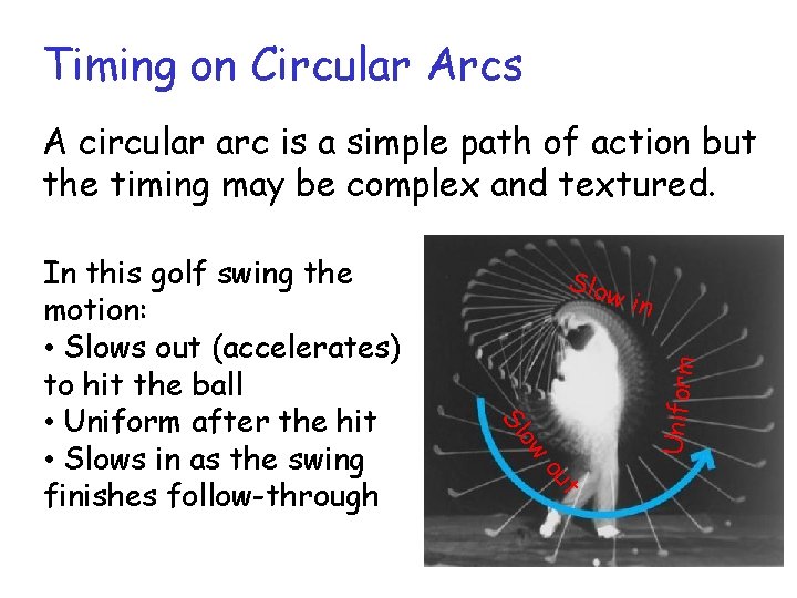 Timing on Circular Arcs A circular arc is a simple path of action but