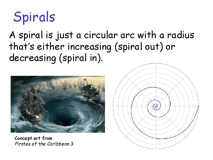 Spirals A spiral is just a circular arc with a radius that’s either increasing