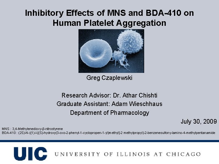 Inhibitory Effects of MNS and BDA-410 on Human Platelet Aggregation Greg Czaplewski Research Advisor: