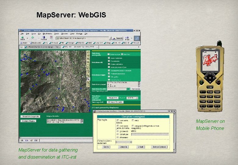 Map. Server: Web. GIS Map. Server on Mobile Phone Map. Server for data gathering