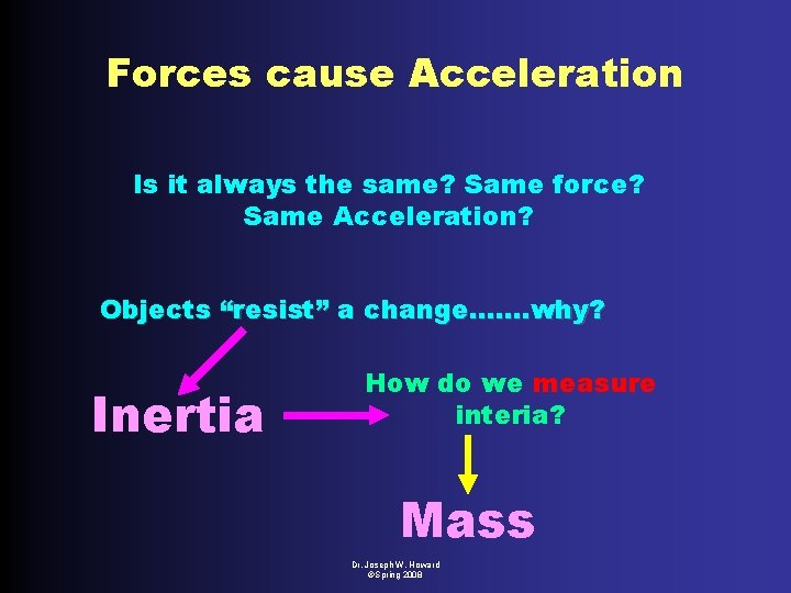 Forces cause Acceleration Is it always the same? Same force? Same Acceleration? Objects “resist”