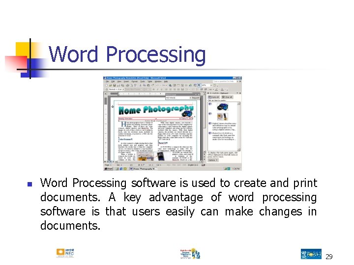 Word Processing n Word Processing software is used to create and print documents. A Word Processing n Word Processing software is used to create and print documents. A
