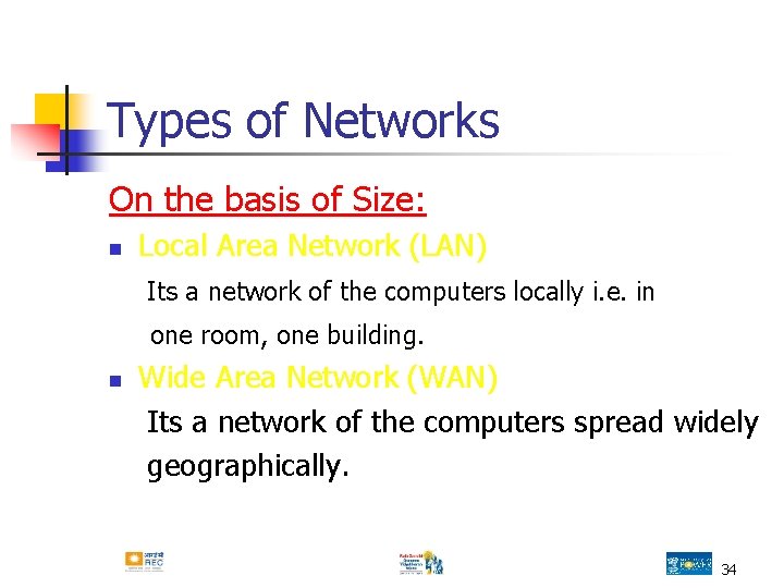 Types of Networks On the basis of Size: n Local Area Network (LAN) Its Types of Networks On the basis of Size: n Local Area Network (LAN) Its