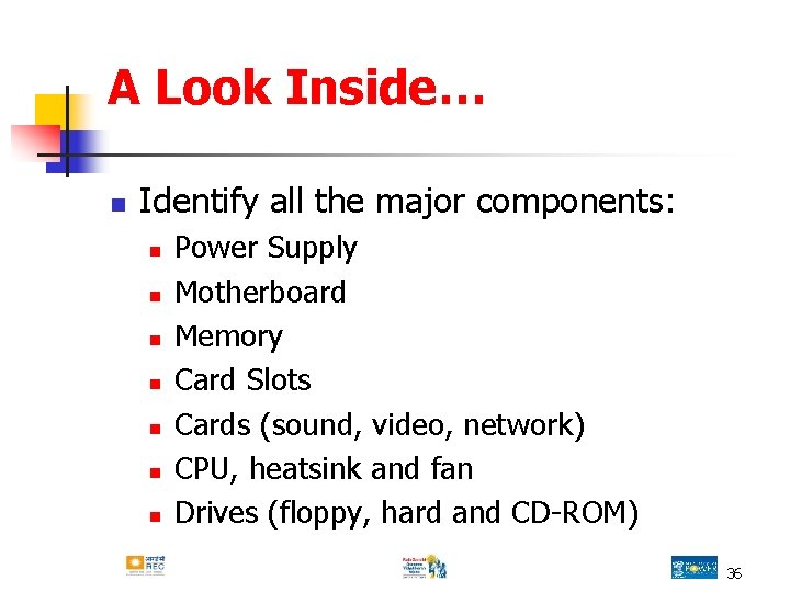 A Look Inside… n Identify all the major components: n n n n Power A Look Inside… n Identify all the major components: n n n n Power