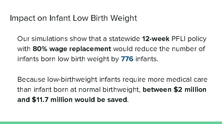 Impact on Infant Low Birth Weight Our simulations show that a statewide 12 -week
