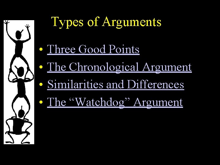 Types of Arguments • • Three Good Points The Chronological Argument Similarities and Differences