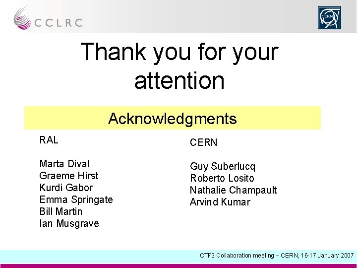 Thank you for your attention Acknowledgments RAL CERN Marta Dival Graeme Hirst Kurdi Gabor