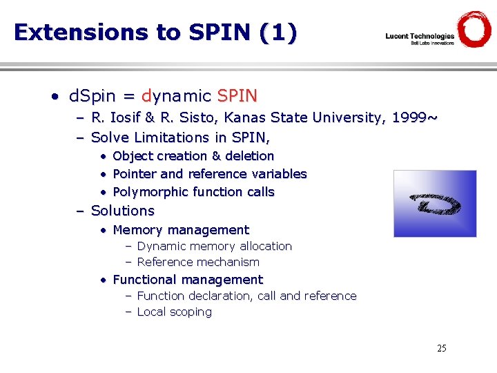 Extensions to SPIN (1) • d. Spin = dynamic SPIN – R. Iosif &