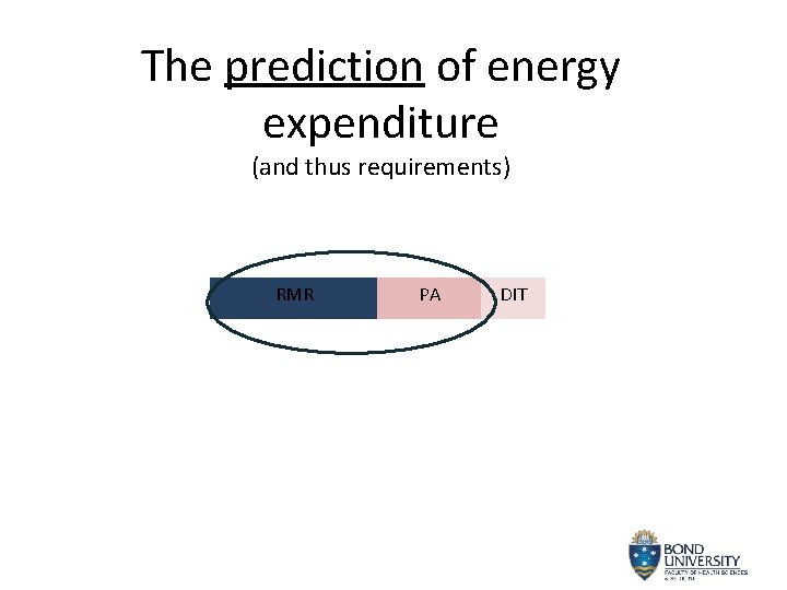 The prediction of energy expenditure (and thus requirements) RMR PA DIT 